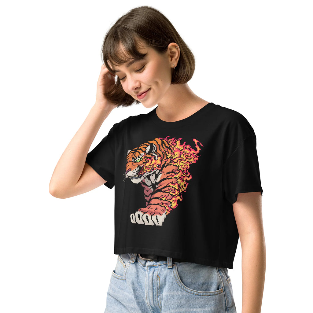 Tiger Flame Black Crop Top by Wyvernsmasher
