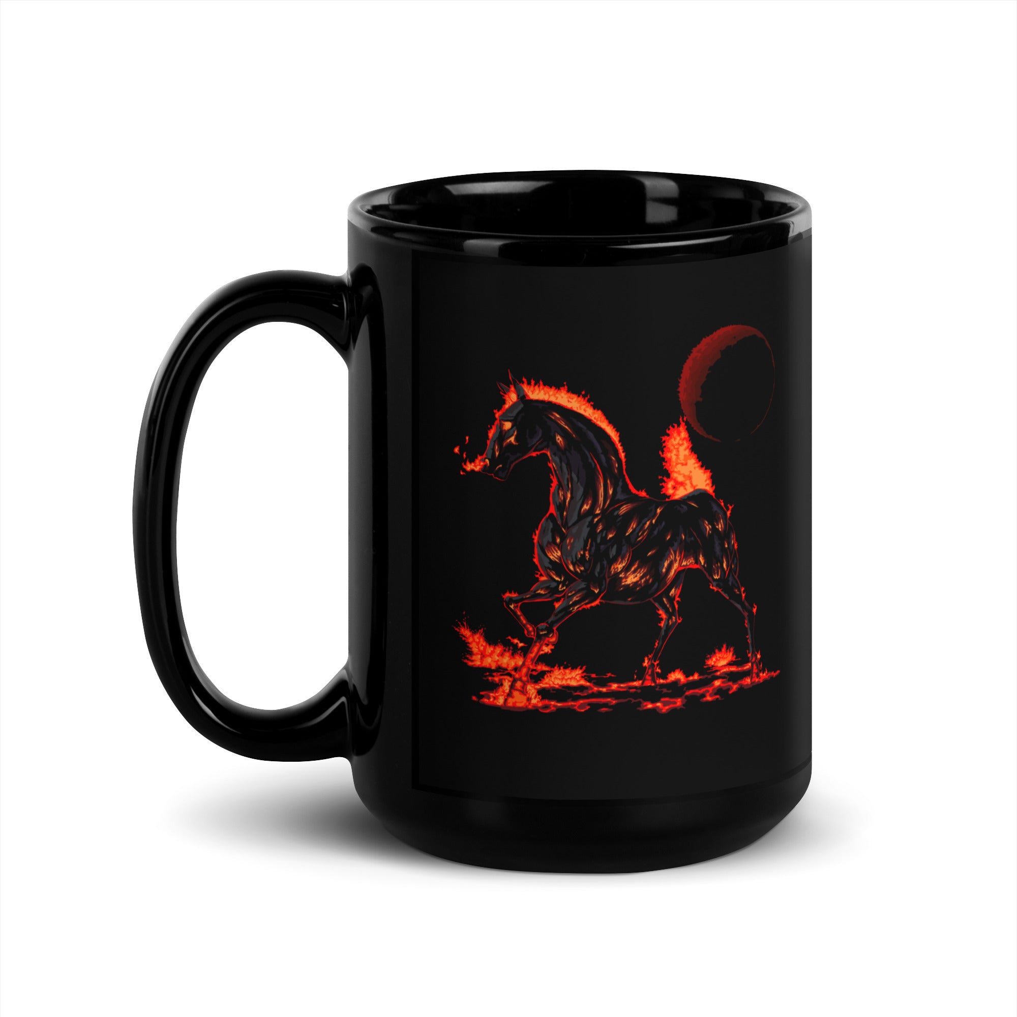 Year of the Fire Horse 2026 Black Glossy Mug – Retro Fantasy Zodiac Art by Wyvernsmasher
