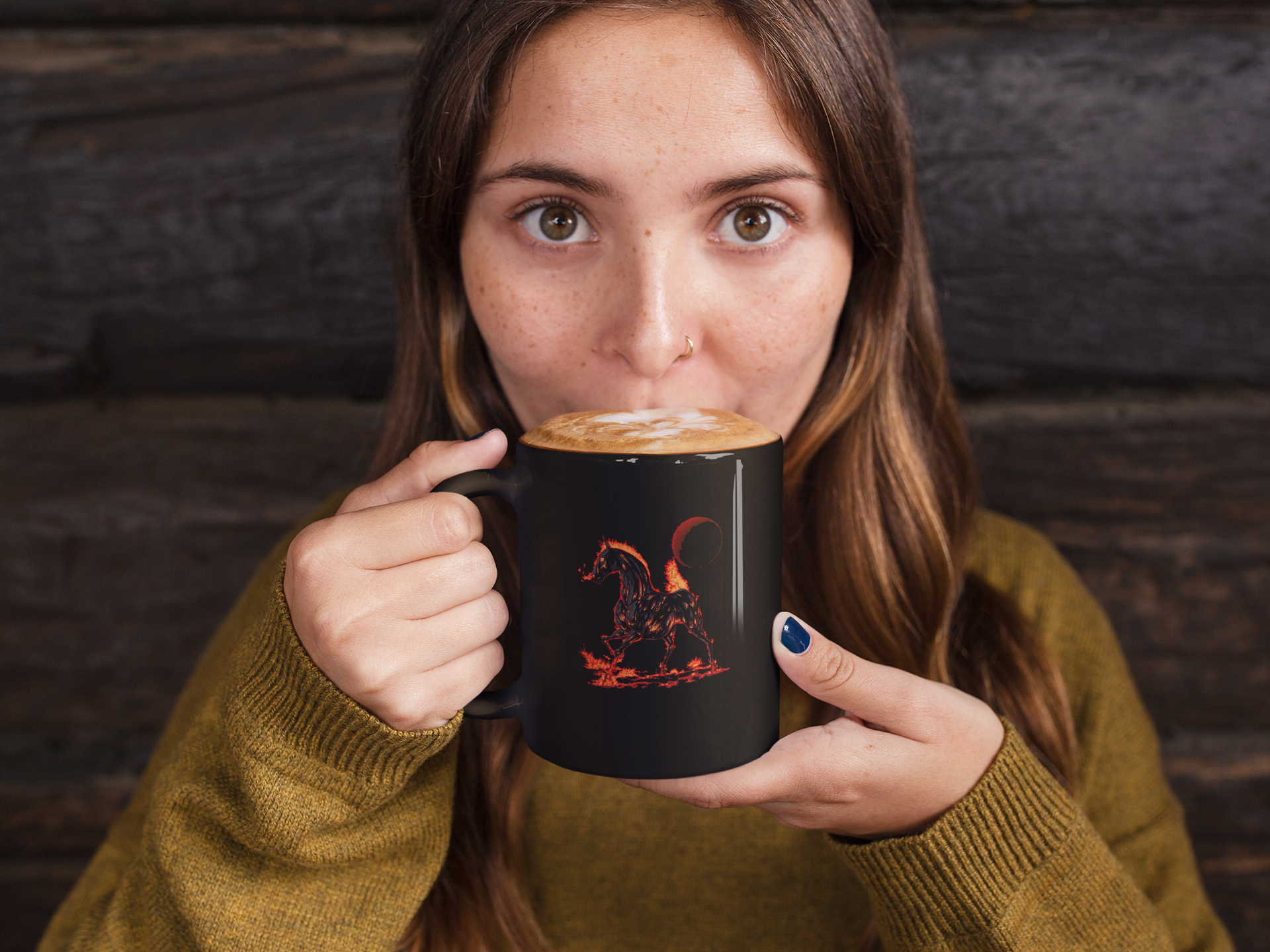 Year of the Fire Horse 2026 Black Glossy Mug – Retro Fantasy Zodiac Art by Wyvernsmasher