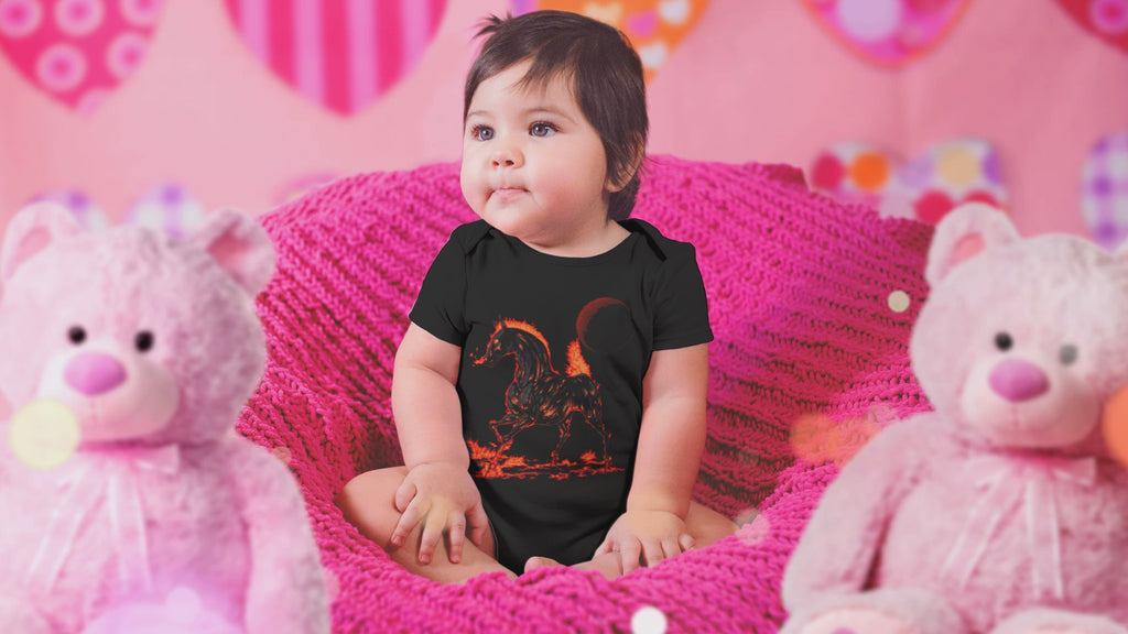 Organic Cotton Year of the Fire Horse Baby Bodysuit – Black Eco‑Friendly Zodiac Keepsake