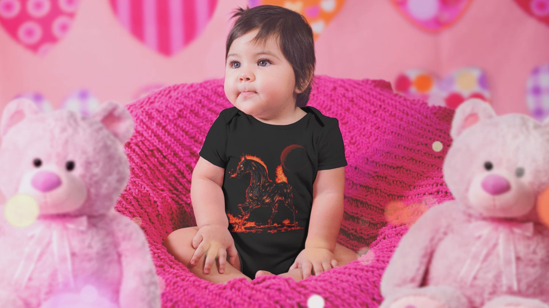 Organic Cotton Year of the Fire Horse Baby Bodysuit – Black Eco‑Friendly Zodiac Keepsake
