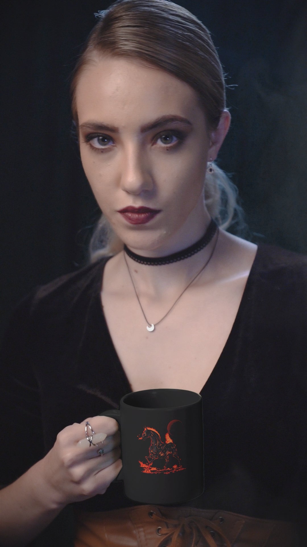 Year of the Fire Horse 2026 Black Glossy Mug – Retro Fantasy Zodiac Art by Wyvernsmasher