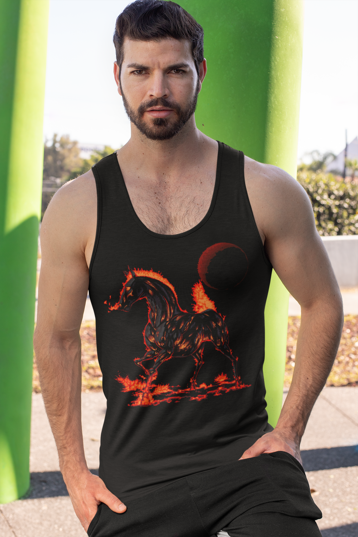 Year of the Fire Horse 2026 Men’s Tank Top – Retro Fantasy Zodiac Art by Wyvernsmasher