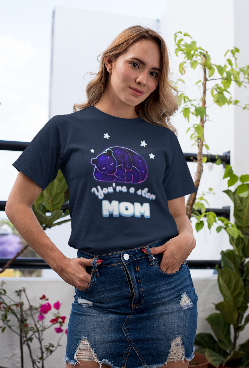 You Are a Star Mom Bear & Cub Constellation T‑Shirt – Big Dipper / Little Dipper Design – Organic Cotton Unisex Tee