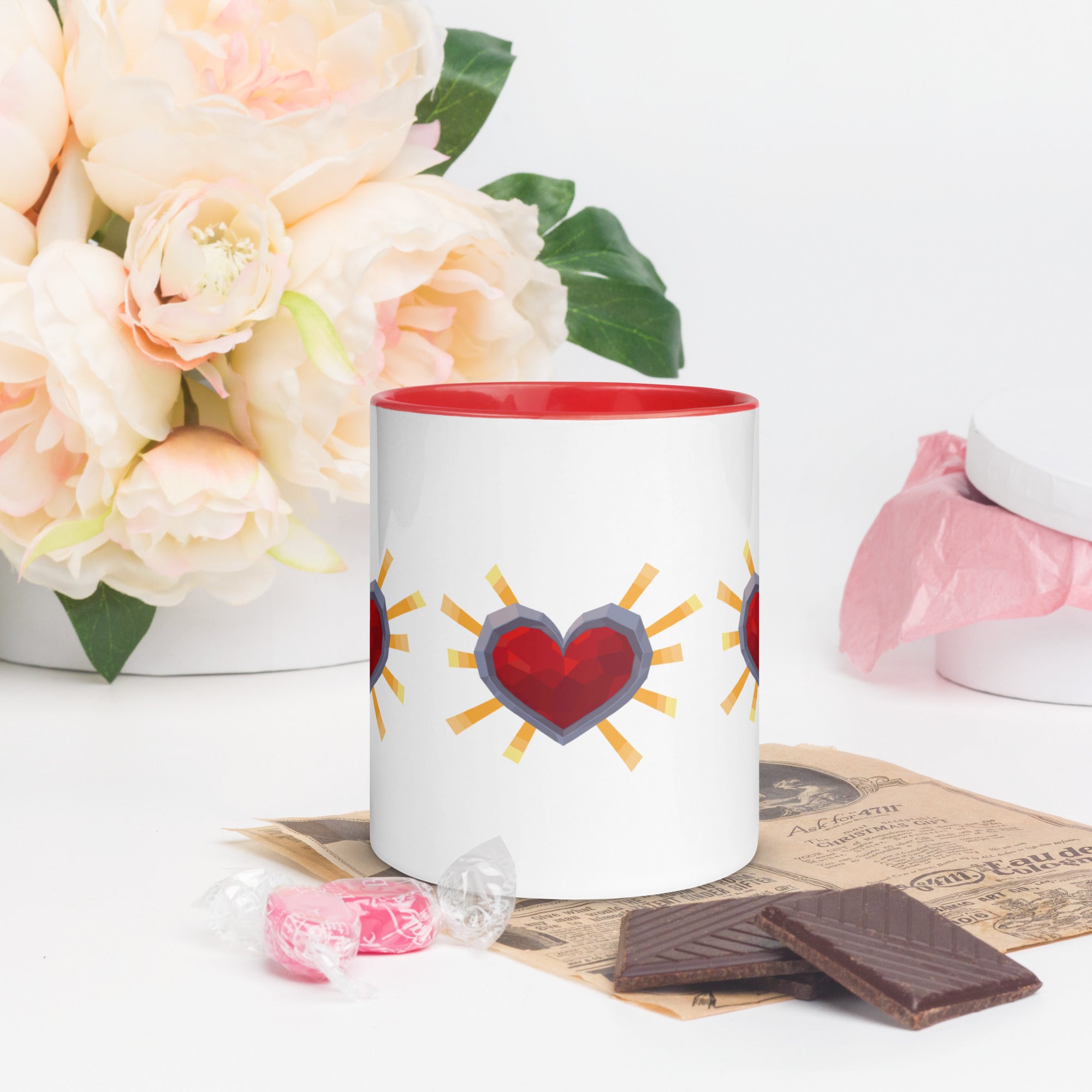 Retro‑Style Heart Mug with Red Colour Inside – Mother’s Day Gift
