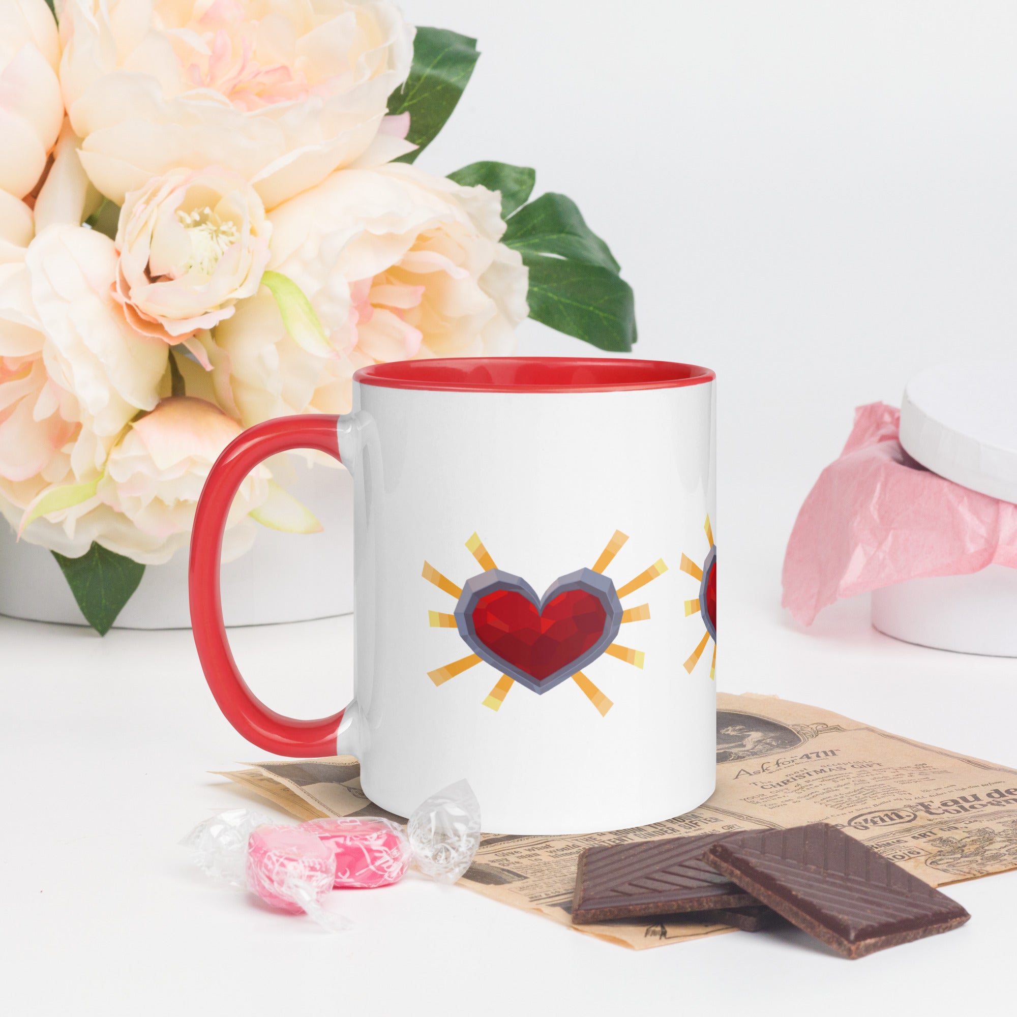 Retro‑Style Heart Mug with Red Colour Inside – Mother’s Day Gift